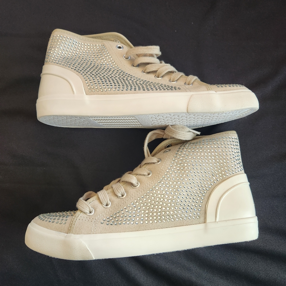 Rhinestone Sneakers Beige Womans Size 7.5